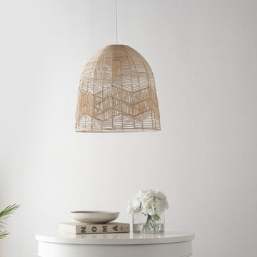 Sofia 17.5" Farmhouse Coastal Rattan 180" Cord Plug-In or Hardwired LED Pendant - JONATHAN Y